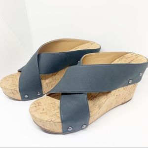 NEW Lucky Brand Navy MyKayla Wedge Sandals Sz 7.5